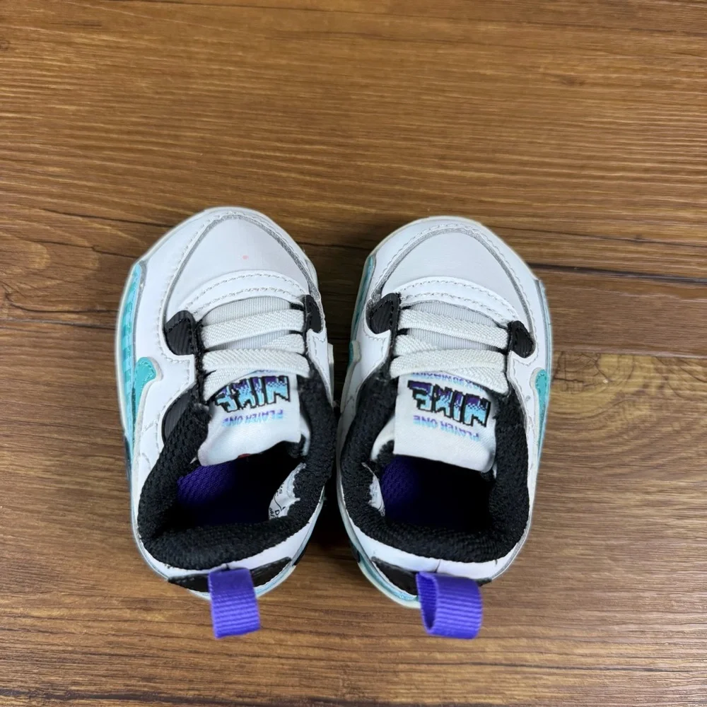 Nike Air Max 90 Crib Sneakers Size‎ 2C Shoes ‘White Psychic Purple Washed Teal’